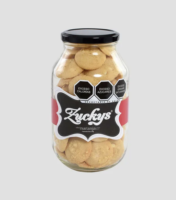 Botella de Galletas sabor naranja y chispas blancas, 350 g