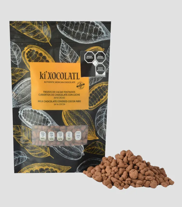 Botella de Trozos de Cacao Cubierto de Chocolate, 100 gr