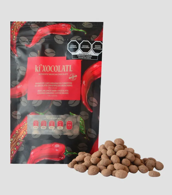 Botella de Granos de café orgánicos cubiertos chocolate, 100 g