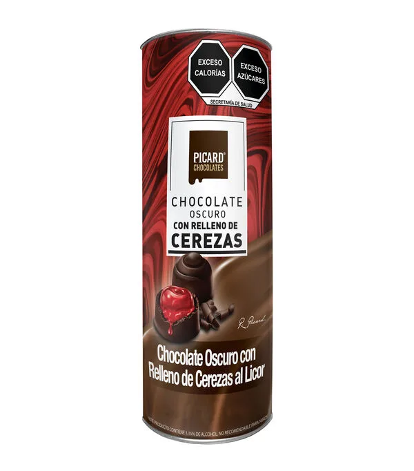 Botella de Chocolate Oscuro Relleno de Cerezas al Licor, 180 gr
