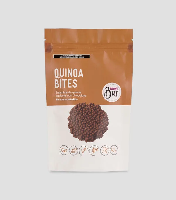 Botella de Quinoa Bites con Chocolate Vegano Sin Azúcar, 120 gr