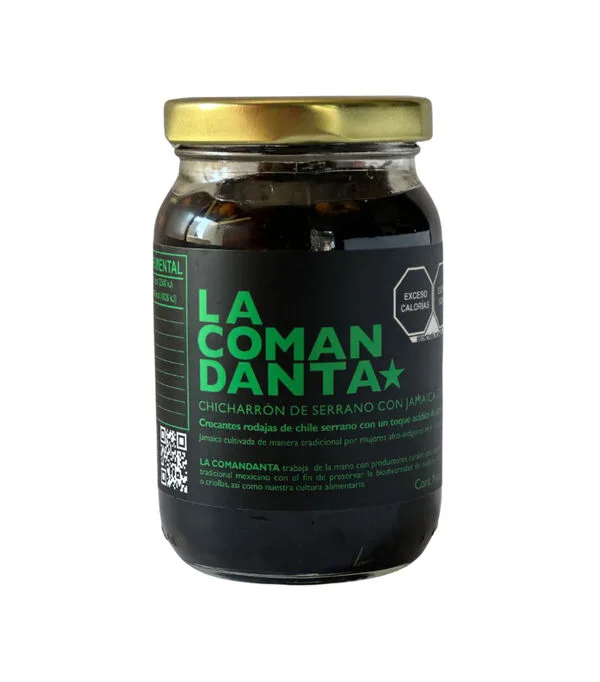 Botella de Chicharron de chile serrano y Jamaica criolla, 190 g