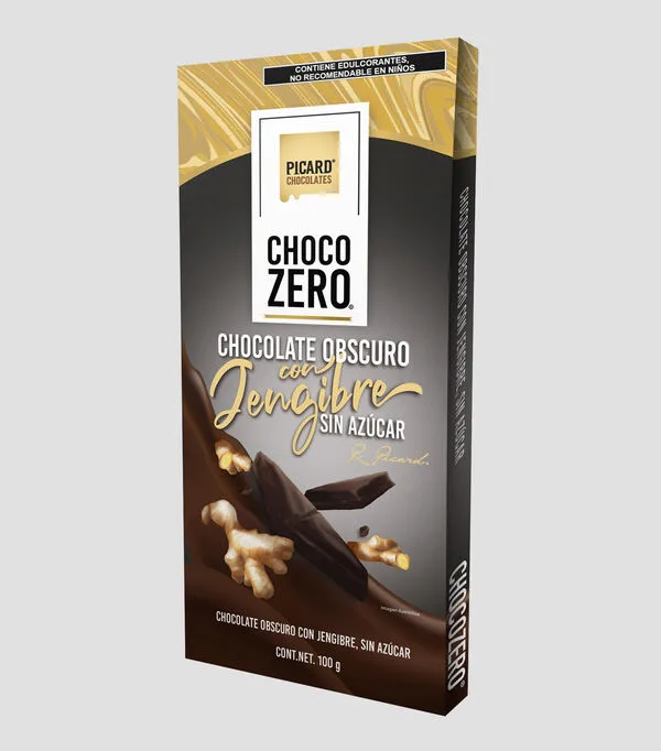 Botella de Barra Chocolate Obscuro con jengibre sin azúcar, 100 g