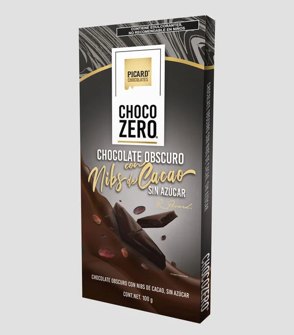 Botella de Barra de Chocolate Obscuro con nibs de cacao sin azúcar, 100 gr