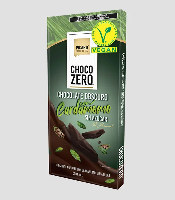 Botella de Barra De Chocolate Obscuro con cardamomo sin azúcar, 100 g