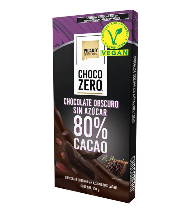 Botella de Barras Chocolate Obscuro 80% Cacao sin azúcar, 100 g