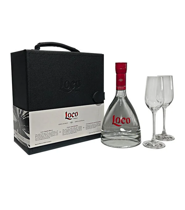 Botella de Tequila blanco Loco, 750 ml + 2 copas Riedel