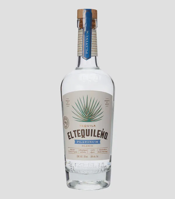 Botella de Tequila blanco Platinum El Tequileno, 750 ml