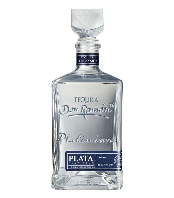 Botella de Tequila Blanco Cristalino Don Ramón Plata Platinum, 700 ml