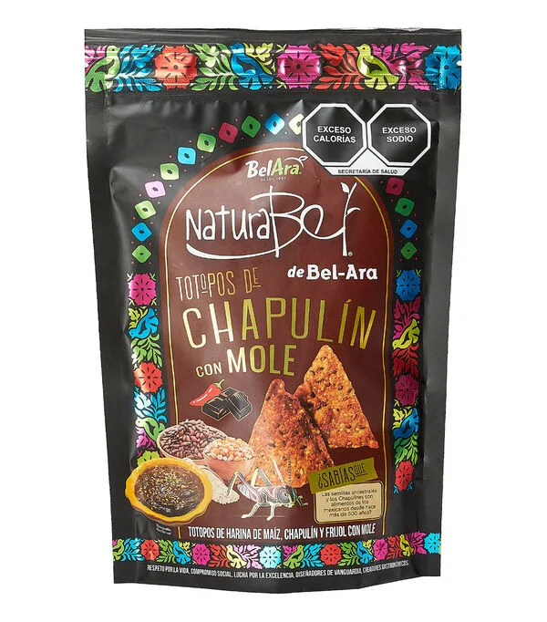Botella de Totopos de chapulin con mole, 100 gr