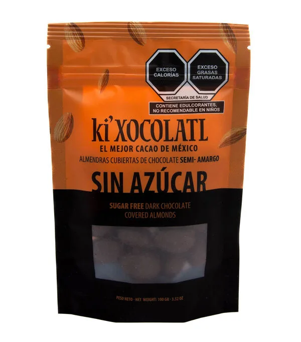 Botella de Almendras Cubiertas Chocolate Semiamargo Sin Azúcar, 100 gr