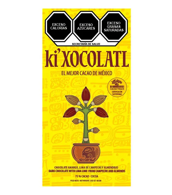 Botella de Chocolate amargo con lima de Campeche y almendras, 80 g