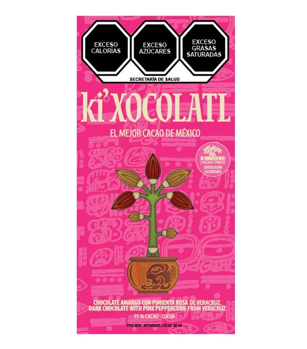 Botella de Chocolate amargo con pimienta rosa de Veracruz, 80 g