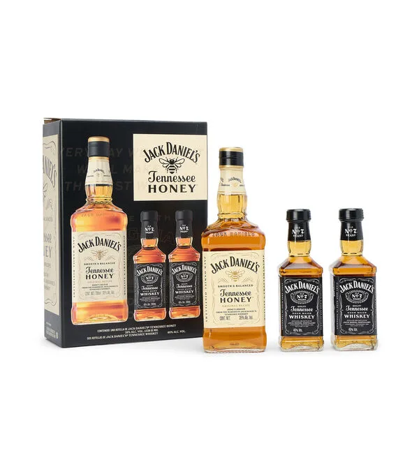 Botella de Set Whisky Jack Daniel's Tennessee Honey 700 ml + 2 Whisky Jack Daniel's Tennessee 200 ml