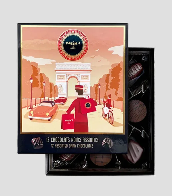 Botella de Set de 12 chocolates negros, 120 gr