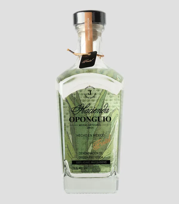 Botella de Mezcal artesanal joven Hacienda Oponguio inaequidens, 750 ml