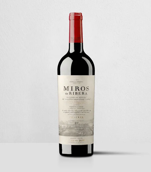 Botella de Vino tinto Tempranillo Miros de Ribera Reserva, España, 750 ml